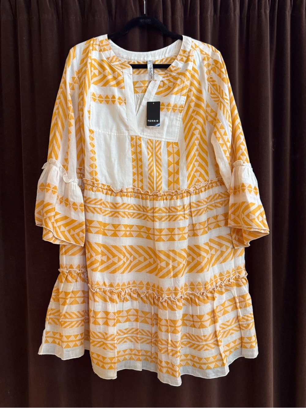 torrid size 0 White and Yellow Geometric Tiered Mini Dress